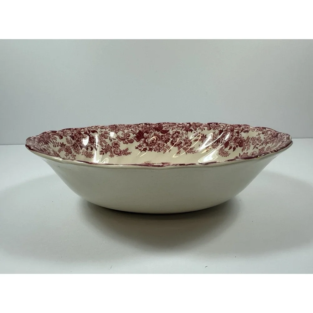 Johnson Brothers Mill Stream Red/Pink Transferware Oval Vegetable  Bowl 9